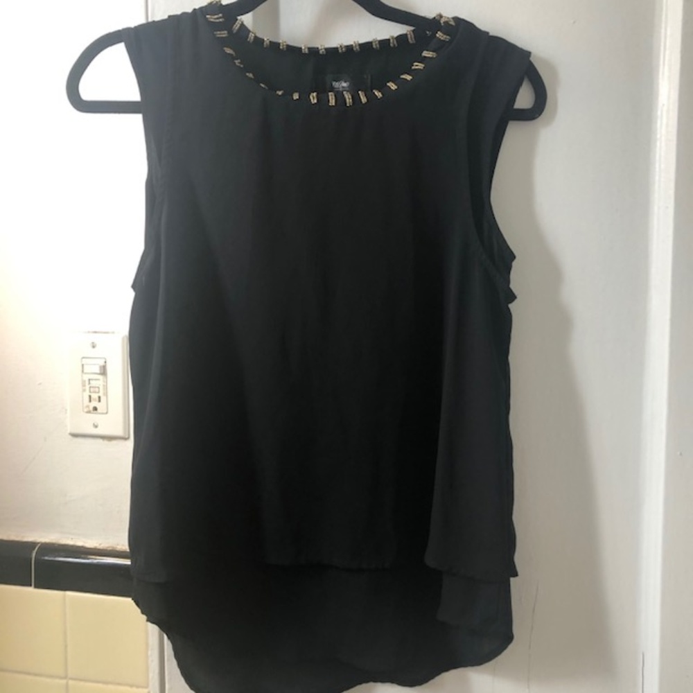 Mossimo sleeveless black flowy top with gold trim
